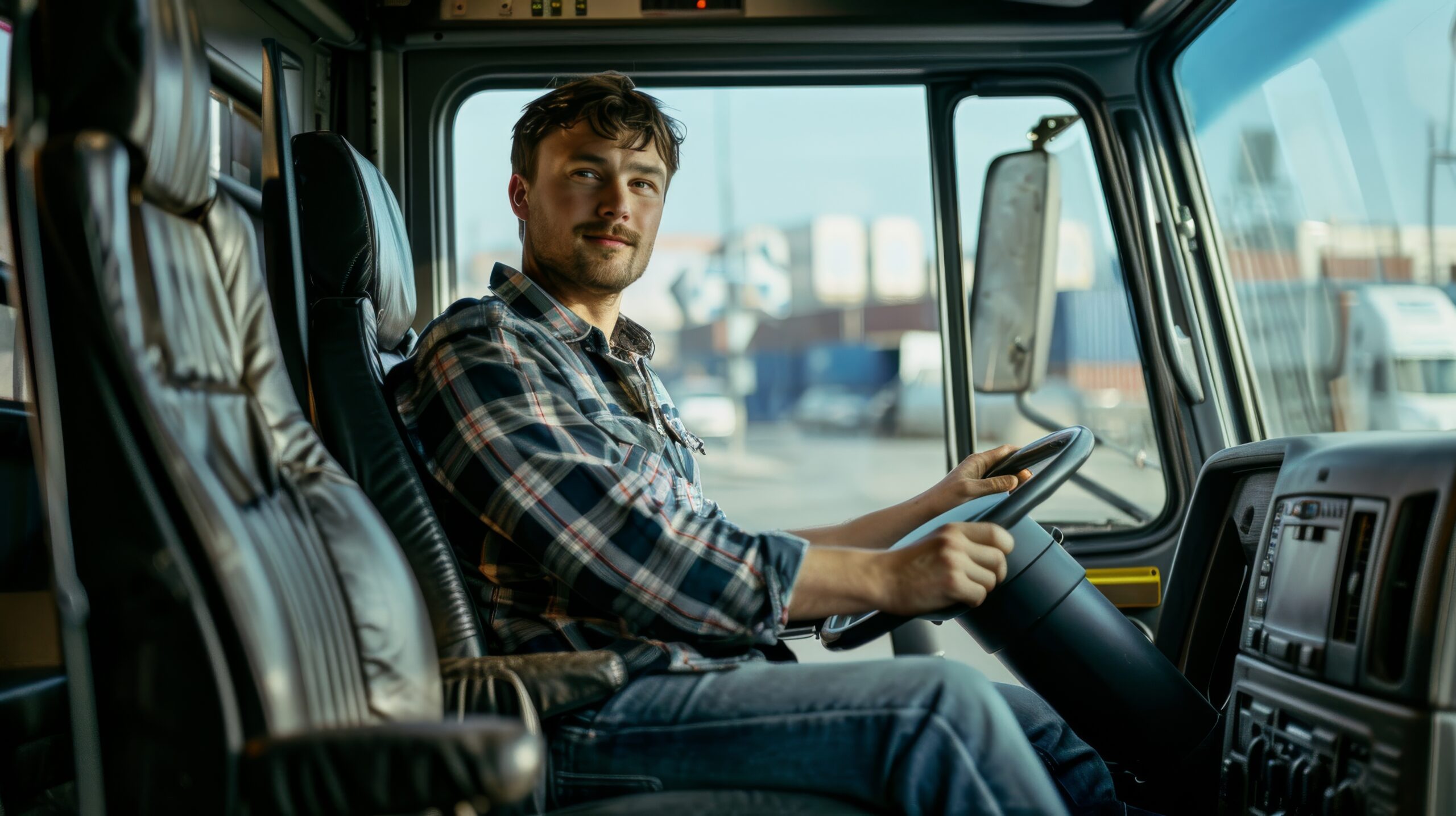Photorealistic man driving truck